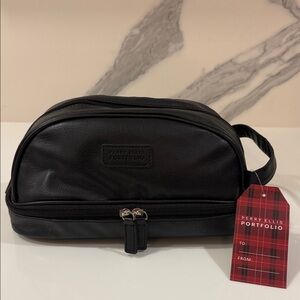 Perry Ellis Black Leather Toiletry Kit with Red Tag